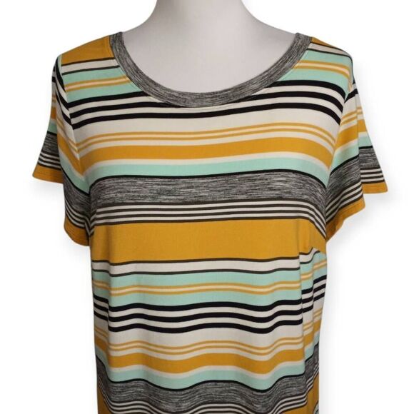 AVA & VIV YELLOW, GRAY, & MINT STRIPE T-SHIRT DRESS SZ.X - Picture 2 of 8